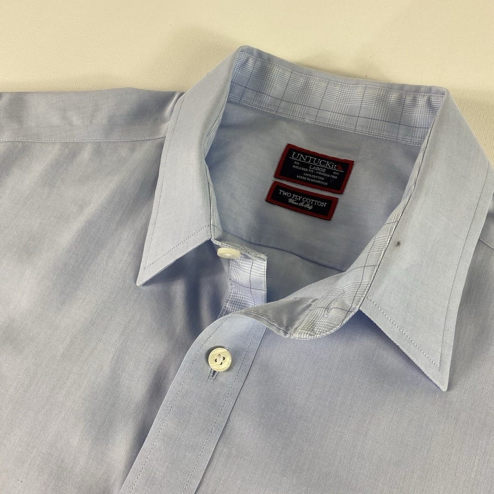 UNTUCKit Button Up Shirt Mens Large Blue Italy Made Long Sleeve Plaid Flip Cuffs